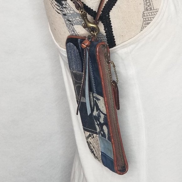 Coach Denim Patchwork Wristlet - Picture 6 of 8